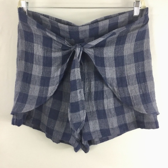 𝅺skies Are Blue Navy Checkered Faux Wrap Tied Front  Shorts Size XL NWT - Picture 1 of 4